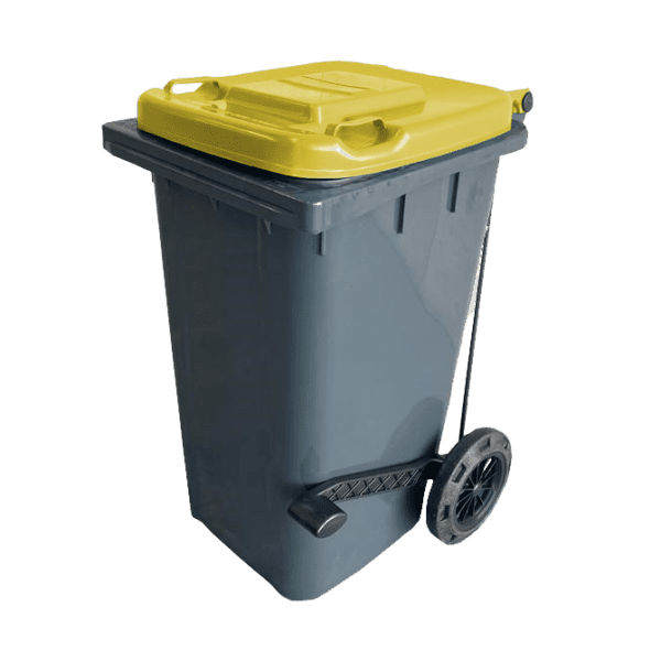 CONTENEDOR 80 L. GRIS CON PEDAL Y TAPA AMARILLA